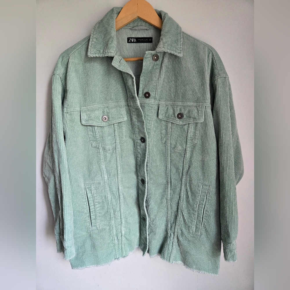 ZARA Super Oversized Mint Green 100% Cotton Corduroy Jacket
